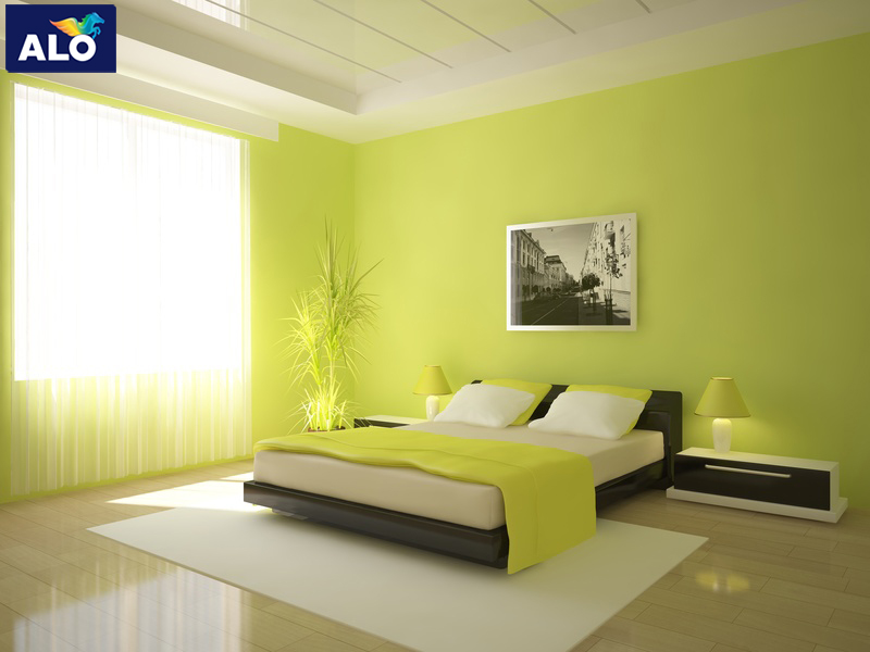 Sơn tường phòng ngủ màu xanh lá cũng là một ý tưởng độc đáo dành cho bạn